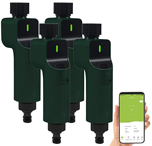 Royal Gardineer Gartenwasseruhr: 4er-Set Zigbee-Bewässerungscomputer mit Ventil, App- & Sprachsteuerung (ZigBee Bewässerungssysteme, Wasserzähler Gartenschlauch, Feuchtigkeitssensor) von Royal Gardineer