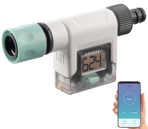 Royal Gardineer Digitaler Wasserzähler: Smart-Wasserzähler für den Gartenschlauch mit Display, Bluetooth & App (Digitaler mit App, Schlauch, Waschmaschine) von Royal Gardineer