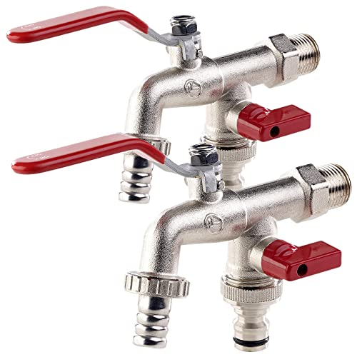 Royal Gardineer Doppelter Wasserhahn: 2er-Set Doppel-Wasserhähne mit Kugelauslaufventil, 1/2-Zoll-Anschluss (Wasserhahn 2 Abgänge, Wasserhahn draußen, Garten Bewässerung) von Royal Gardineer