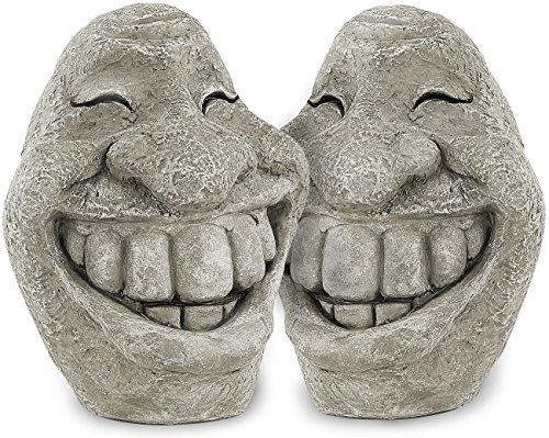 Royal Gardineer Gesicht: Steingesicht Smiley im freundlichen 2er-Set, 21 cm hoch (Büste Gartendekoration, Deko-Statue, steingesichter) von Royal Gardineer