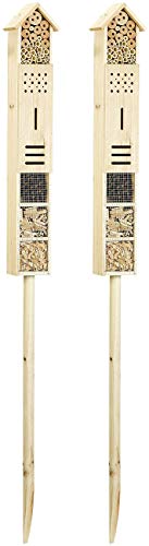 Royal Gardineer Holz-Insektenhotel: 2er-Set Insektenhotels Flip mit Erdspieß, 160 cm (auf Holzstab, zum aufstellen, Schmetterling) von Royal Gardineer