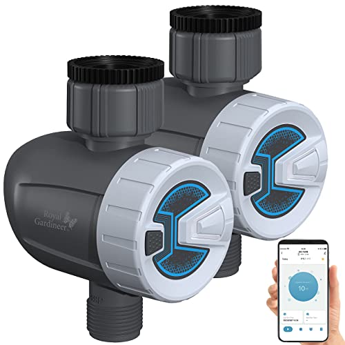 Royal Gardineer Bewässerung Bluetooth: 2er-Set smarte programmierbare Bewässerungscomputer mit BT & App (Bewässerungscomputer App Steuerung, Bewässerungssysteme Bluetooth, Gartenschlauch) von Royal Gardineer