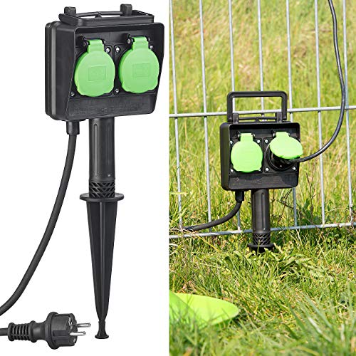 Royal Gardineer Outdoor Doppelsteckdose: 2-fach-Garten-Steckdose mit Erdspieß, spritzwassergeschützt IP44 (Gartensteckdose mit Erdspieß, Aussensteckdose Gartensteckdose, Weihnachtsbeleuchtung) von Royal Gardineer