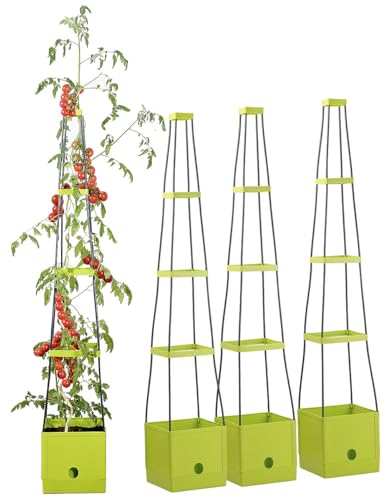 Royal Gardineer Pflanzenaufzuchttürme: 4er-Set Pflanz-Türme mit Rankhilfe für Tomaten, mit 2,5-l-Wassertank (Tomaten-Pflanzturm mit Bewässerung, Tomatentopf mit Rankhilfe) von Royal Gardineer