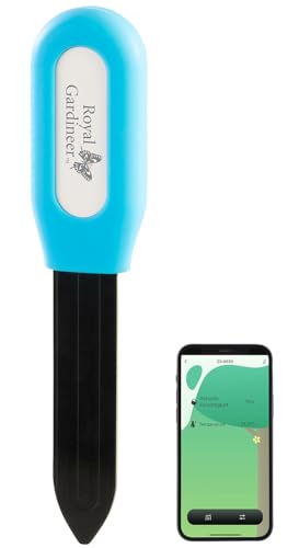 Royal Gardineer Pflanzensensor: Smarter Pflanzen-Bodenfeuchtigkeits- & Temperatursensor, BT, App, IP44 (Pflanzen-Bodenfeuchtigkeits-Sensor, Zimmerpflanzen-Sensor) von Royal Gardineer