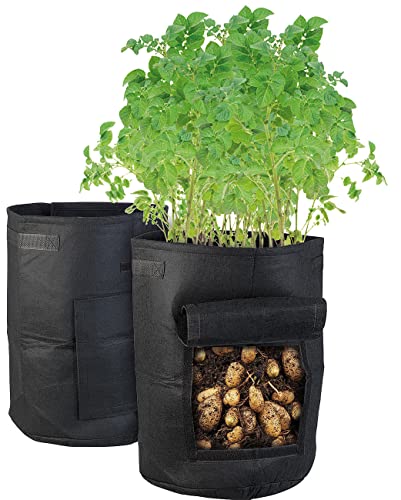 Royal Gardineer Kartoffelpflanzsack: 2er-Set XL-Pflanzen-Wachstumssäcke, je 38 l, Tragegriffe, Sichtfenster (Pflanzkübel, Pflanzensäcke, wasserdichte Taschen) von Royal Gardineer