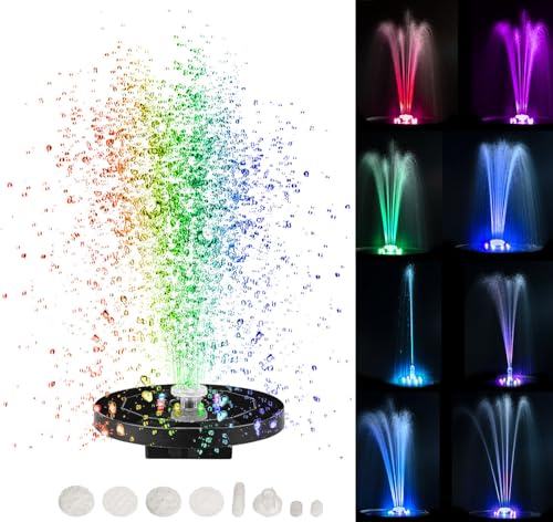 Royal Gardineer Solarbrunnen: LED-Solar-Springbrunnen, 3 W, 7 Farben, 8 RGB-LEDs, Akku, 6 Düsen (Solar Teich Springbrunnen, Solar Teichpumpen, Pool Beleuchtung) von Royal Gardineer