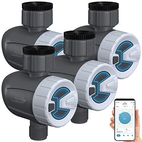 Royal Gardineer Magnetventil Bluetooth: 4er-Set smarte programmierbare Bewässerungscomputer mit BT & App (Gartenbewässerung Bluetooth, Bewässerungsautomat, Gartenschlauch) von Royal Gardineer