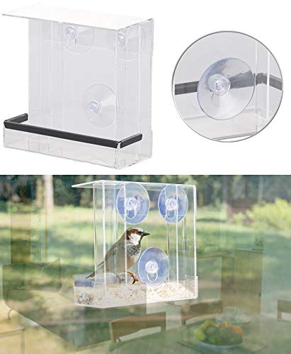 Royal Gardineer Vogel Winterfutterhaus: Vogel-Futterhaus aus Acryl mit 2 Futtersilos, Saugnapf-Befestigung (Transparentes Vogel-Futterhaus, Fenster-Vogelfutterhaus, Eichhörnchen) von Royal Gardineer