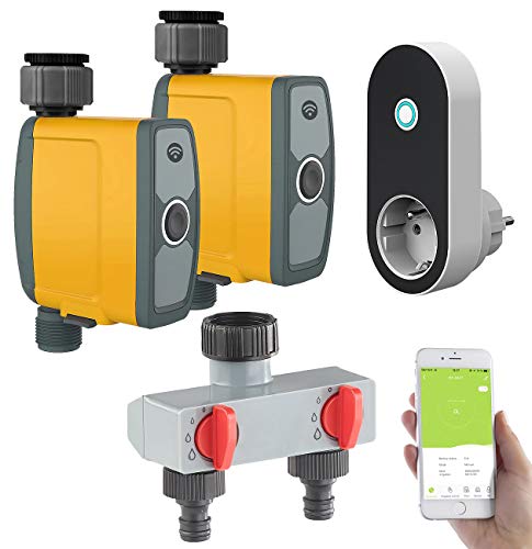 Royal Gardineer Wasserschlauch Verteiler: WLAN-Bewässerungscomputer, Bewässerungsventil, 2-Wege-Verteiler, App (Bewässerungscomputer Apps, WLAN mit, Gartenbewässerung) von Royal Gardineer