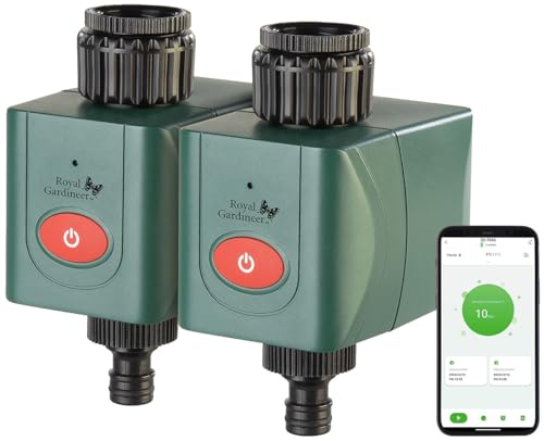 Royal Gardineer Elesion Bewässerung: 2er-Set WLAN-Bewässerungscomputer mit Ventil, App-Wetterdatenabgleich (Steuergeräte Garten-Bewässerung, WLAN Bewässerungsuhr) von Royal Gardineer
