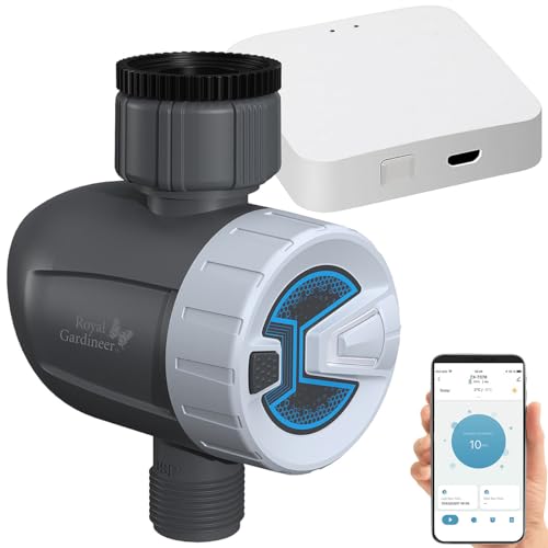 Royal Gardineer WLAN Ventil: Smarter programmierbarer Bewässerungscomputer mit WLAN-Gateway & App (Bewässerungscomputer Smartphone, Smarthome-Zentralen, Feuchtigkeitsmesser) von Royal Gardineer