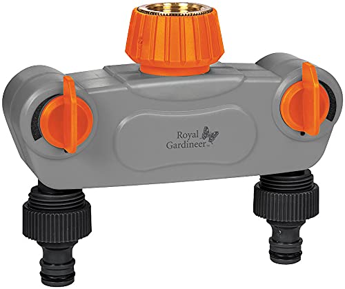 Royal Gardineer Wasserhahn Adapter: Regulierbarer 2-fach-Garten-Wasserverteiler mit Metall-Anschluss (Wasserverteiler Gartenschlauch) von Royal Gardineer