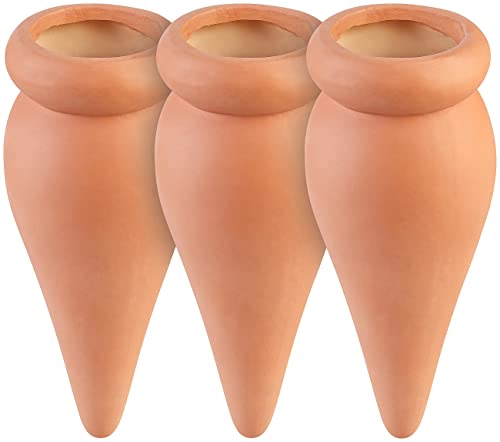 Royal Gardineer Pflanzenbewässerung: 3er-Set 2in1-Terracotta-Wasserspender für Topfpflanzen, je 330 ml (Blumen-Bewässerungskugeln, Pflanzen-Bewässerungstropfen, Feuchtigkeitsmesser) von Royal Gardineer