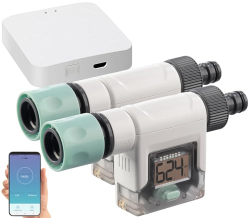 Royal Gardineer Adapter, Bluetooth: 2er-Set smarte Wasserzähler für Gartenschlauch, mit WLAN-Gateway & App (Digitaler Wasserzähler WLAN, Schlauch, Waschmaschine) von Royal Gardineer