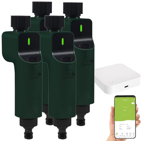 Royal Gardineer ZigBee Ventil: 4 Bewässerungsventile mit Sprach-Steuerung inklusive ZigBee-Gateway (Bewässerungscomputer WLAN, Bewässerungsautomat, Gartenschlauch) von Royal Gardineer