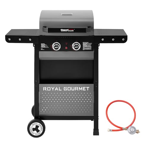 Royal Gourmet 2-Brenner Gasgrill 5 kW Grillwagen mit klappbaren Seitenablagen, Ablagekorb, Outdoor Gasgrill für Balkon, Terrasse, Garten und Camping von Royal Gourmet