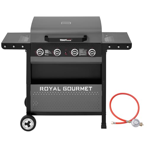 Royal Gourmet 4-Brenner Gasgrill 10 kW Grillwagen mit klappbaren Seitenablagen, Ablagekorb, Outdoor Gasgrill für Balkon, Terrasse, Garten und Camping von Royal Gourmet