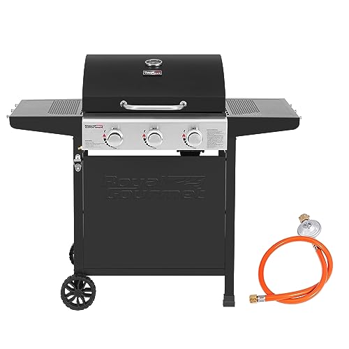 Royal Gourmet Gasgrill Grillwagen 3 Brenner 9 kW Camping Gaskocher mit Kochplatte, Gartengrill mit Flaschenöffner, Druckminderer und Gasschlauch Grillrost ca. 60 x 42 cm, Schwarz von Royal Gourmet