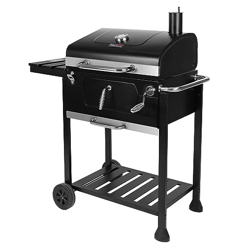 Royal Gourmet Holzkohlegrill Barbecue Grillwagen Smoker Grill Campinggrill Holzkohle Outdoor Kohlegrill Gartengrill Grillfläche 59 x 42 cm Schwarz von Royal Gourmet