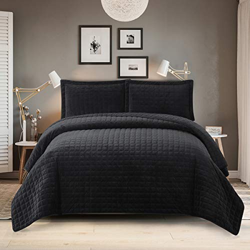 Royal Hotel Bedding Plüsch-Samt-Tagesdecke, King-Size, 274 x 244 cm, 3-teiliges Set, Übergröße, luxuriös, 100 % Samt, Schwarz von Royal Hotel Bedding