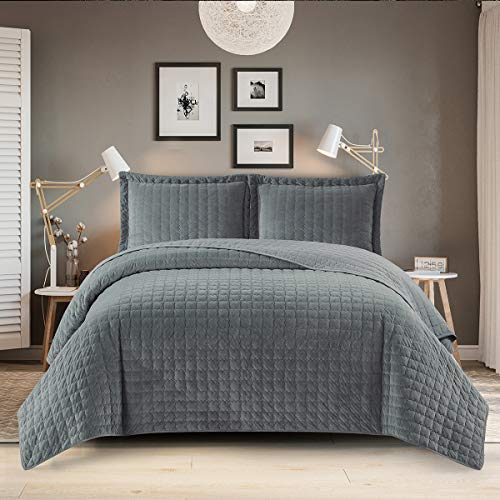 Royal Hotel Bedding Plüsch-Samt für King-Size-Betten, Samtgrau, 274 x 244 cm, 3-teiliges Set, Übergröße, luxuriös, 100 % Samt, Steppdecke, King-Size-Grau von Royal Hotel Bedding