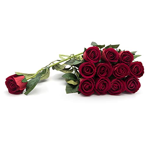 Künstliche Seidenrosen, Samt, für Blumensträuße, Hochzeiten, Valentinstag, Kränze, Handwerk, Einzelstiel, 38 cm lang rot von Royal Imports