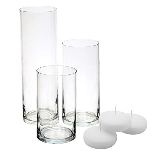 Royal Imports Glasvasen in Zylinderform, 3 Stück, inkl. 3 schwimmenden Scheibenkerzen, dekorativer Tafelaufsatz für Zuhause oder Hochzeit von Royal Imports
