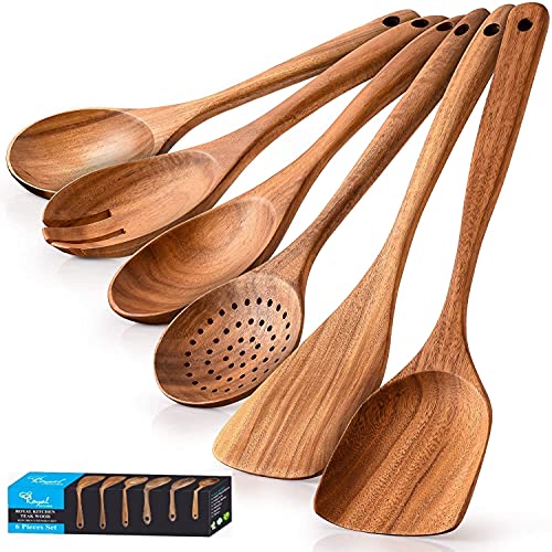 Royal Kitchen Utensils Set Wooden Cooking Utensil Set Non-Stick Pan Kitchen Tool Wooden Cooking Spoons and Spatulas Wooden Spoons for Cooking (6pcs Set) von Royal Kitchen