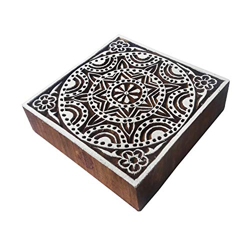 6 Inch Ethnisch Drucken Stempel Groß Blume Quadrat Design Großer Holzblöcke von Royal Kraft