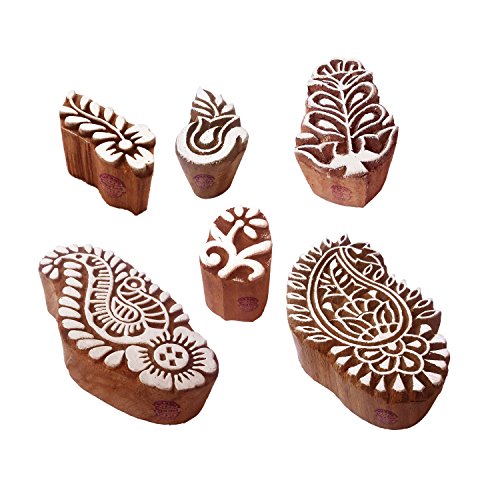 Henna Druck Blöck Exklusiv Blumen Muster Holz Stempel (Set von 6) von Royal Kraft