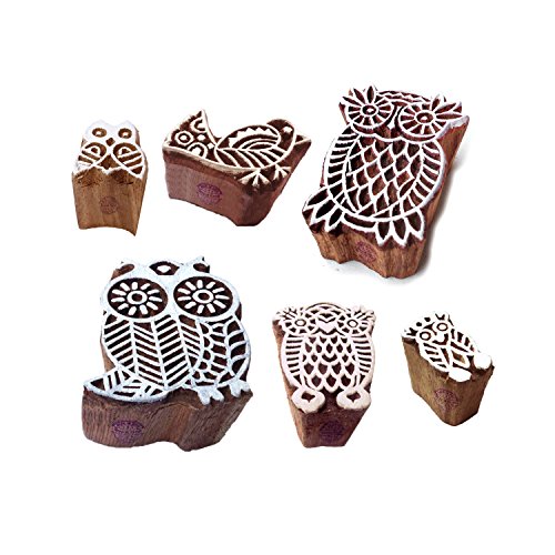 Lehm Holzstempel Dekorativ Eule Vogel Designs Drucken Blöcke (Set von 6) von Royal Kraft