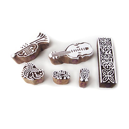 Original Musik und Tier Entwürfe Blöcke Drucken Holz Stempel (Set von 6) von Royal Kraft