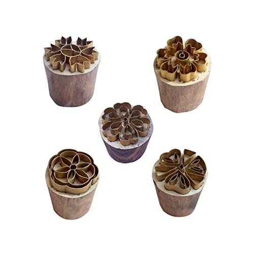 Royal Kraft Blumen Messing Holz Druck Stempel (Set von 5) - DIY Stoff, Ton, Keramik blöcke BHtag0048 von Royal Kraft