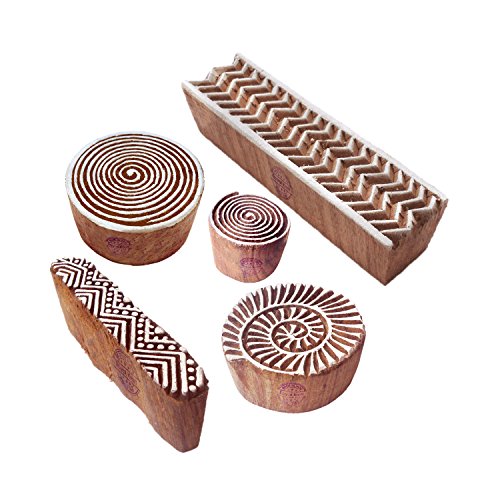 Royal Kraft Handgefertigt Gestalten Spiral und Zickzack Holz Drucken Blöcke (Set von 5) von Royal Kraft