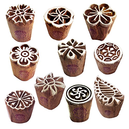 Royal Kraft Mehndi Druck Stempel Elegant Klein Runden Blumen Entwürfe Holz Blöcke (Set von 10) von Royal Kraft