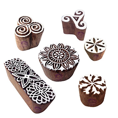Retro Designs Blumen und Runden Holz Blöcke Stempel (Set von 6) von Royal Kraft