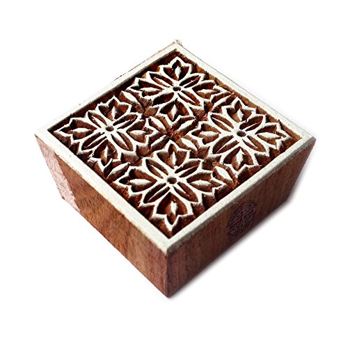 Retro Quadrat Blumen Entwürf Holz Stempel für Drucken - DIY Henna Stoff Textil Papier Ton Keramik Blocke Druck Stempel von Royal Kraft