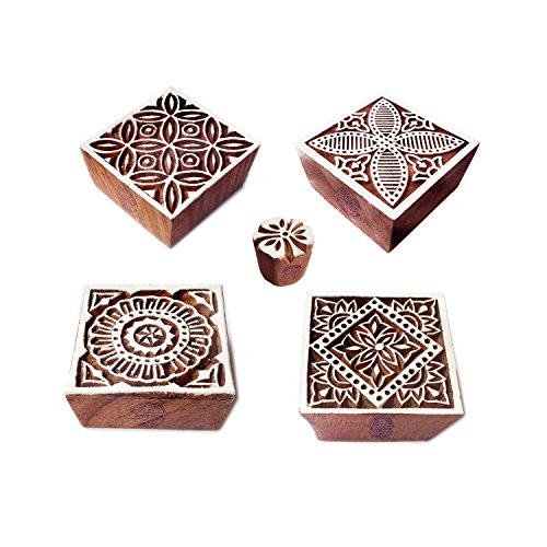 Stoff Holz Stempel Designer Quadrat Blumen Muster Druck Blöcke (Set von 5) von Royal Kraft