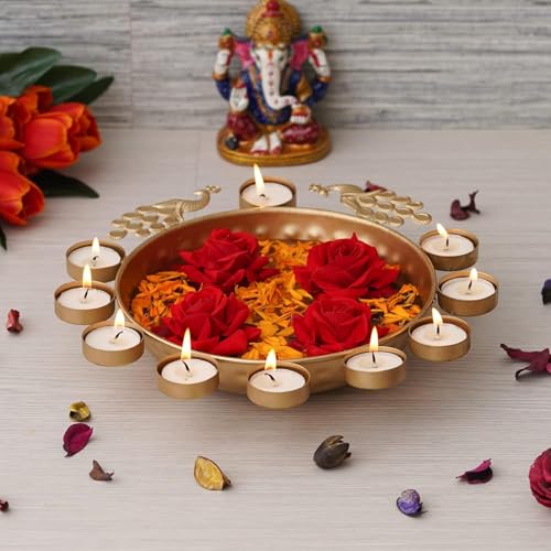 Royal Kurta Diya-Form, dekorative Urli-Schale für Zuhause, Metall, handgefertigt für schwimmende Blumen und Teelichter, Zuhause, Büro und Tischdekoration, Diwali-Dekorationsartikel (runder Pfau, 30,5 Royal Kurta Diya-Form, dekorative Urli-Schale für Zuhause, Metall, handgefertigt für schwimmende Blumen und Teelichter, Zuhause, Büro und Tischdekoration, Diwali-Dekorationsartikel (runder Pfau, 30,5 von Royal Kurta