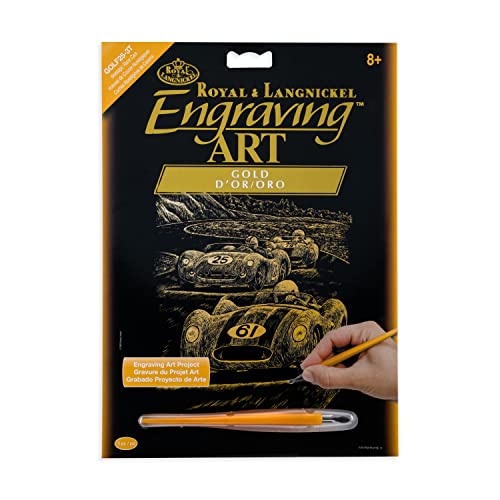 Royal & Langnickel GOLF25 - Engraving Art/Kratzbilder, DIN A4, Nostalgische Rennwagen, gold von Royal & Langnickel