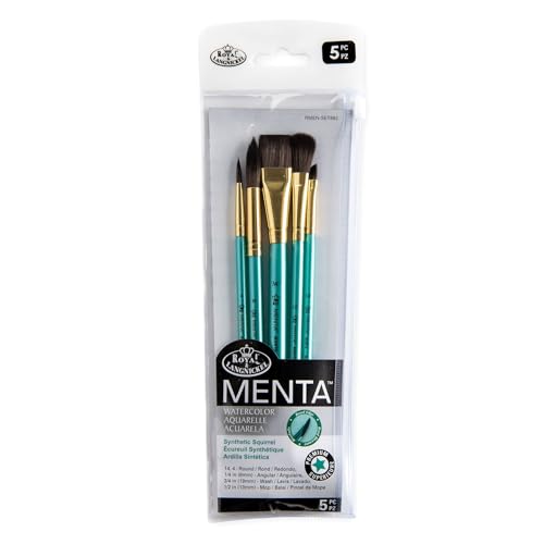 Royal & Langnickel Menta Pinsel-Set für Aquarellfarben, 5-teilig, inkl. Wasch-, Wischmopp-, Rund- und Winkelpinsel von Royal & Langnickel
