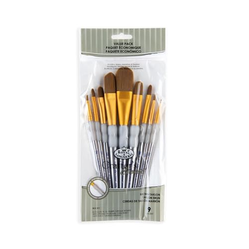 Royal & Langnickel RCC 311 - Crafters Choice, Brown Taklon 9-teiliges Flachpinsel Set von Royal & Langnickel