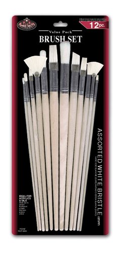 Royal & Langnickel RSET-9600 - White Bristle 12-teiliges Rund und Flachpinsel Set gemischt aus Borsten mit langem Griff von Royal & Langnickel