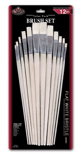 Royal & Langnickel RSET-9601 - White Bristle 12-teiliges Flachpinsel Set gemischt aus Borsten mit langem Griff von Royal & Langnickel