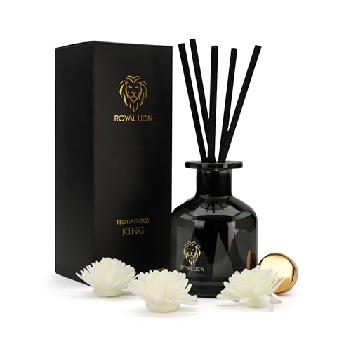 ROYAL LION Reed Diffuser 150ml - Aroma Diffuser - Raumduft Stäbchen - Lufterfrischer mit Duftstäbchen für die Wohnung (Schwarz: Duft King) von Royal Lion