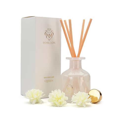 ROYAL LION Reed Diffuser 150ml - Aroma Diffuser - Raumduft Stäbchen - Lufterfrischer mit Duftstäbchen für die Wohnung (Weiß: Duft Queen) von Royal Lion