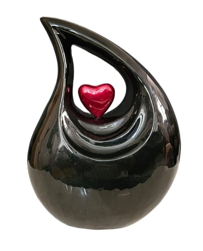Royal Rapture Urn for Ashes Cremation Memorial Funeral Teardrop Jar Love Urns Decorative Human Adult Child (Black- Red Heart, 12") RT02-05 von Royal Rapture