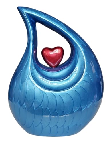 Royal Rapture Urn for Ashes Cremation Memorial Funeral Teardrop Jar Love Urns Decorative Human Adult Child (Blue- Red Heart, 12") RT02-02 von Royal Rapture