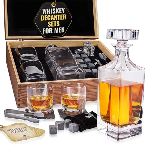 Whisky Geschenkset – Whiskey Gläser, Karaffe, Steine, Eiszange, Untersetzer, Holzkiste, Samtbeutel, Geschichts- und Rezeptkarten – Zubehör Set, Geschenk für Männer, Ehemann von Royal Reserve von Royal Reserve